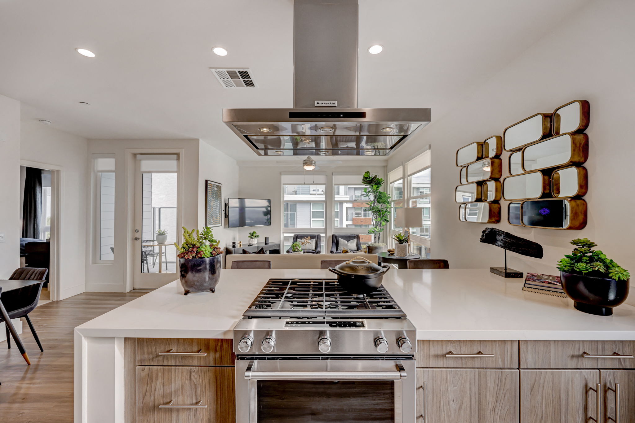 Modern kitchen with quartz counters and stainless appliances